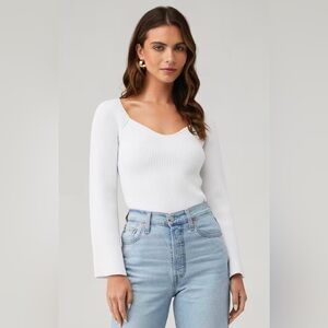 Line and Dot Women’s Medium White Ribbed Knit Long Sleeve‎ Top Sweater Stretch